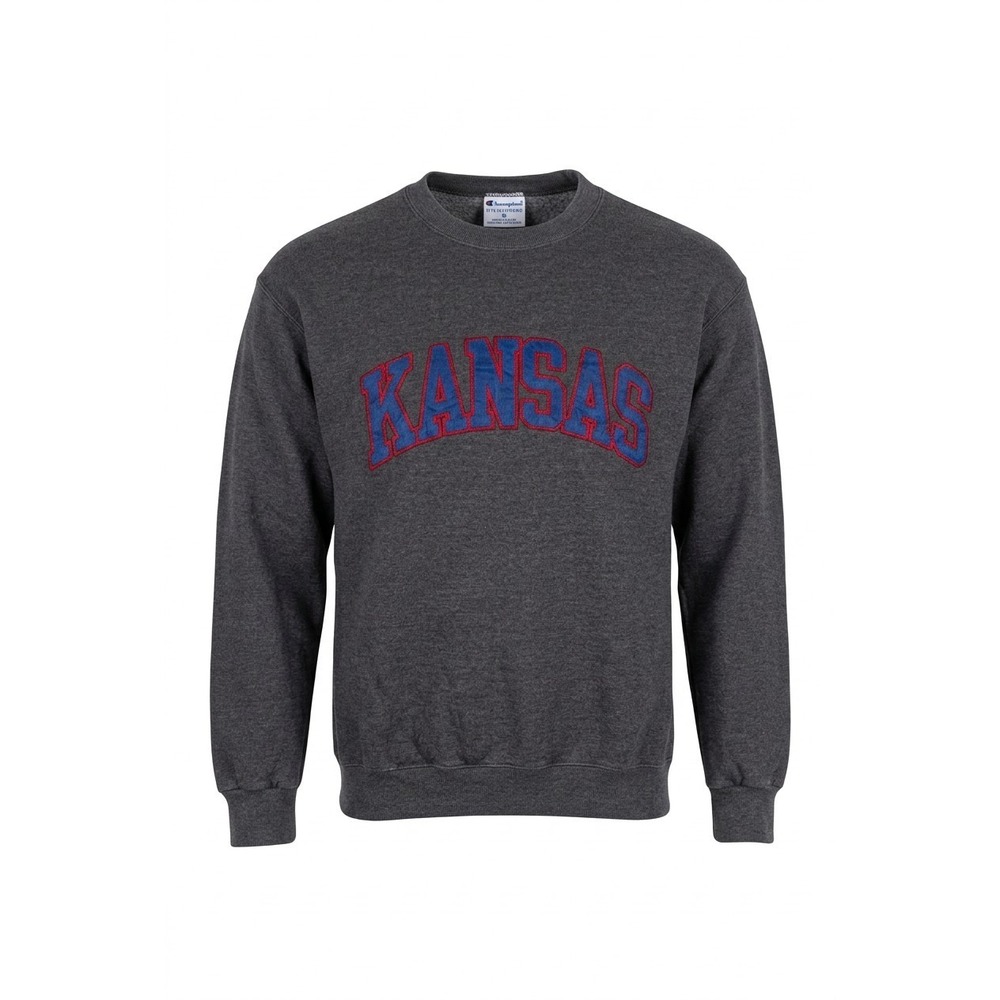Champion Kansas Jayhawks Sweatshirt Men's M Gray Embroidered Crewneck NCAA